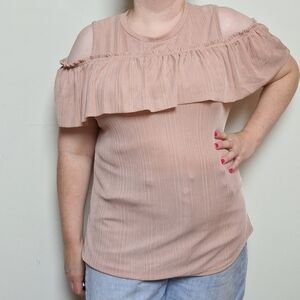 Blu Pepper Blush Pink Ruffle Detail Cold Shoulder Tank Top Size Large